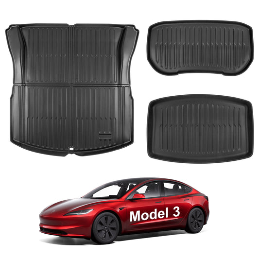 Rear Car Floor Mats,Front Trunk Mat,Rear Trunk Mat, All Weather TPE Cargo Liners for 2024 Model 3 Highland